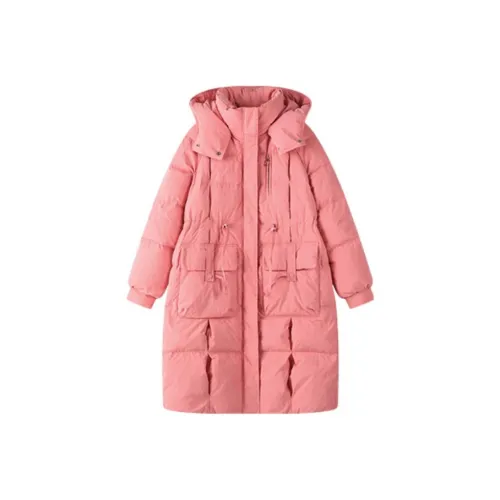 Solitary Однотонный С капюшоном MID Длина Пуховик Женские Розовая примула