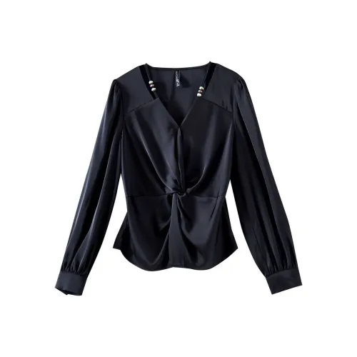 OUNIXUE Шифон Рубашка Женская Черная
