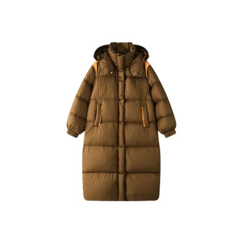 Solitary С капюшоном Свободный крой LONG DOWN JACKET Женские Песочно-чайный Золотой