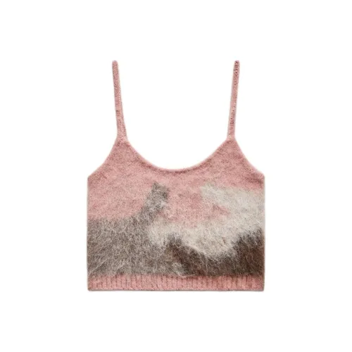 ZARA Топ на бретелях Женский Розовый Белый