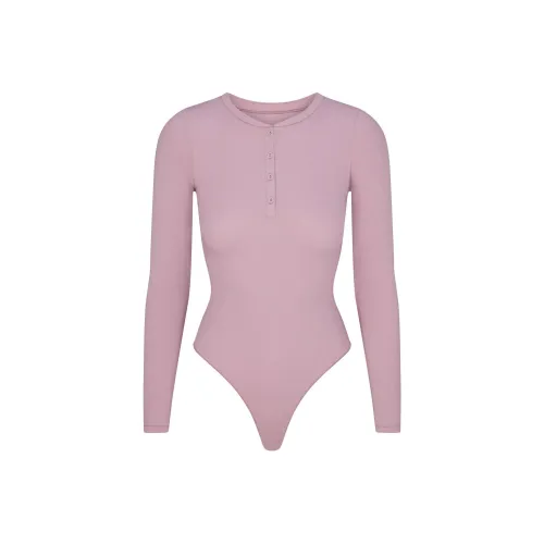 SKIMS FW24 Хлопок Rib Long Sleeve Henley Комбинезон Женские DUSK Nightfall Цвет