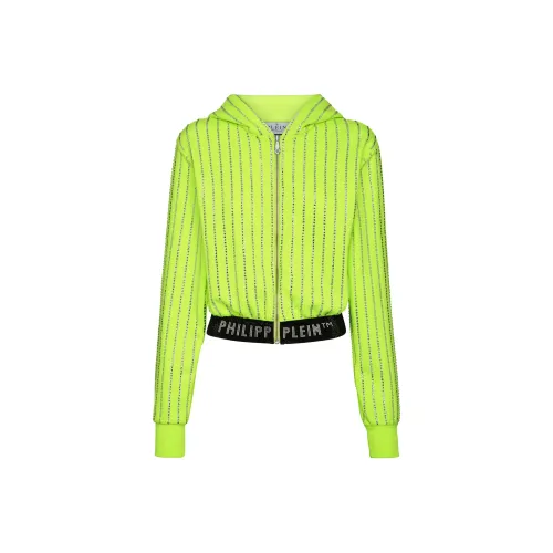 PHILIPP PLEIN Укороченный HOODY Свитшот с Crystals Кристальная Полоска Куртки Пальто Женские Зеленый