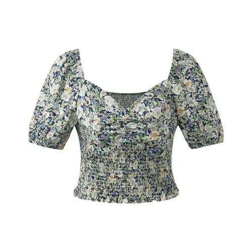 GOELIA Рубашка Женская Тихий Синий Сад С принтом