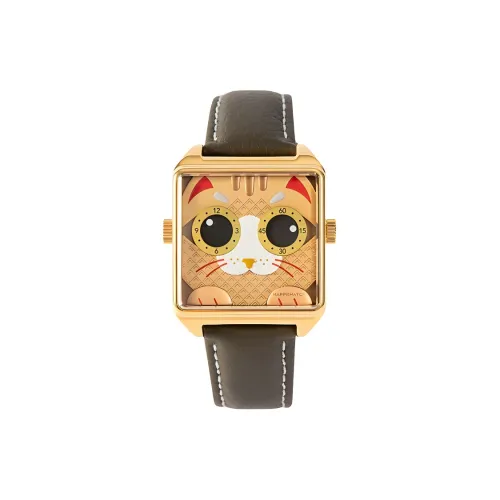 HappieWatch Animal Party Кварцевый механизм Веганская кожа Ремешок Часы Женские часы Золотой циферблат