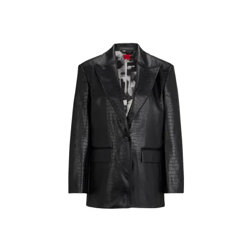 HUGO BOSS OVERSIZE Форма Куртка из Искусственной кожи с принтом Змеи Куртки и Пальто Женские Черные