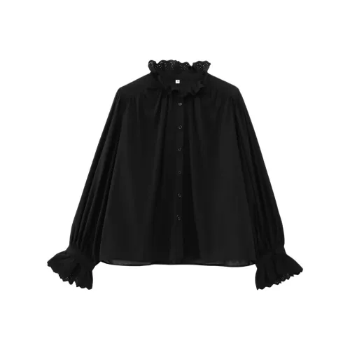 ONE SHALLOW Рубашка Женская Черная с вышивкой и вырезами Топ