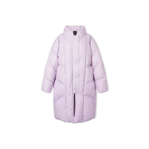 Chic Type Клетка С капюшоном Утолщенный LONG DOWN JACKET Женские Smoke Purple