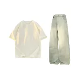 Комплект одежды (Абрикосовый топ + Желтые грязные штаны)