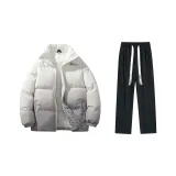 Комплект одежды (Серый хлопковый пуховик + штаны с флисовой подкладкой, черные)