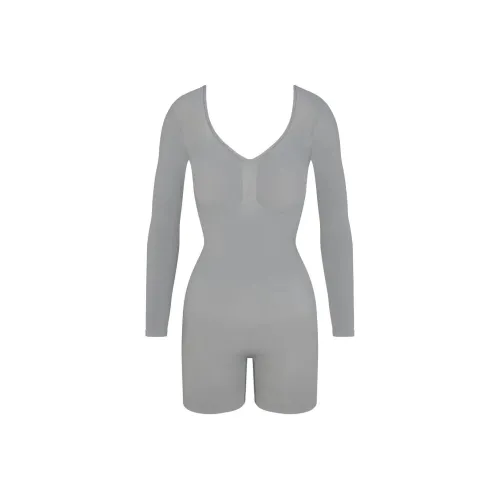 SKIMS Бесшовный Sculpt Длинный Рукав LOW Спина MID Бедро Комбинезон Женские Тихоокеанский Тихоокеанский