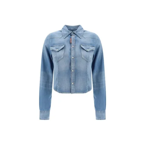 DSQUARED 2 Светлый Wash Сексуальный Western Denim Рубашка Женская Синяя