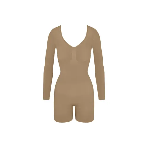 SKIMS Бесшовный Sculpt Длинный Рукав LOW Спина MID Бедро Комбинезон Женские Пустыня Пустыня