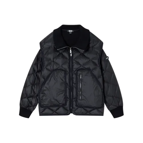 DKNY FW22 Однотонный Воротник-стойка Пуховик Женский Черный