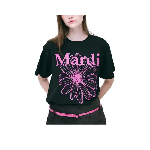 MARDI MERCREDI FW24 Рукав с оборванным плечом T-рубашка Женская Черный Фуксия Корейский стиль