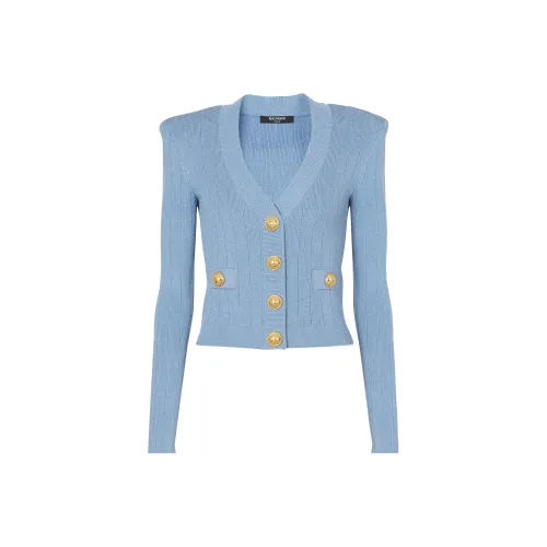BALMAIN На пуговицах KNIT Кардиган Трикотаж Женский Синий