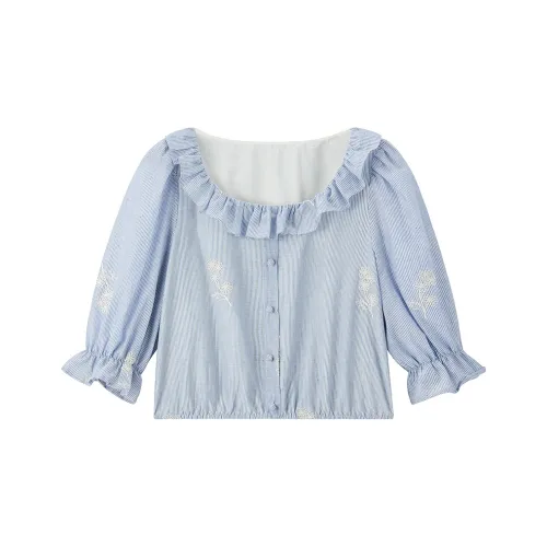 LEDIN Шифон Рубашка Женская Ледяной Залив Синий