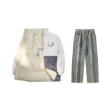 Комплект одежды (Хаки Двусторонний пуховик + Желтые грязные джинсы)