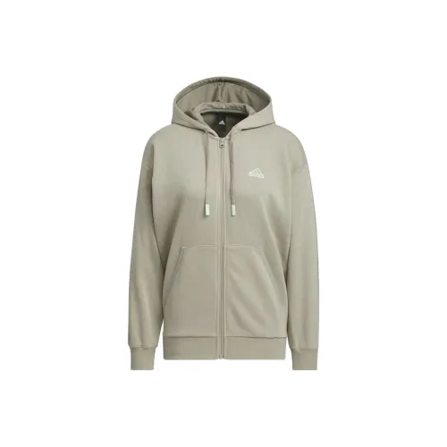 Adidas Warding Loose Fleece Full Zip Hoodie Sweatshirt Women's Green Adidas Warding Loose Флис Full Zip Hoodie Толстовка Женская Зеленая