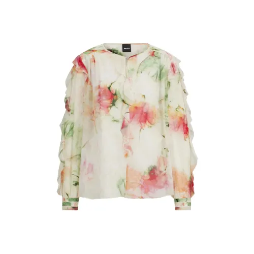 Hugo Boss С принтом Блоуза из крепового материала с оборками Женская Многоцветная