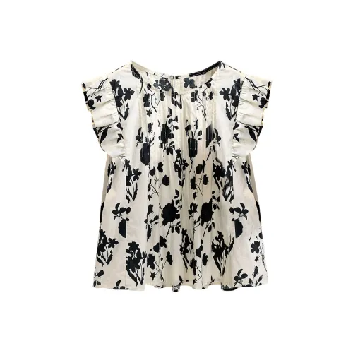 Cypress House Рубашка Женская Бежевая с Черными Цветами