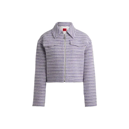 Hugo Boss Relaxed Fit Укороченная Куртка с Узором Хлопковая Смешанная Куртки и Пальто Женские Фиолетовые