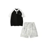 Чёрный Белый Топ + Белый Фотиния Серый Низ