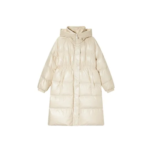 DKNY FW22 Однотонный С капюшоном Утолщенный MID Длина Пуховик Женские Светло-абрикосовый