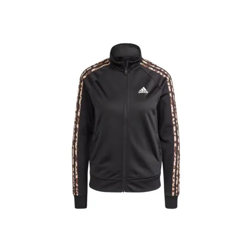 Adidas Essentials Animal Print Tricot 3 Stripes Track Jacket Куртки Пальто Женские Black