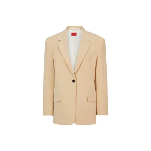 Hugo Boss OVERSIZE Форма Куртка из Эластичной Ткани с Одной Пуговицей Куртки и Пальто Женские Бежевые