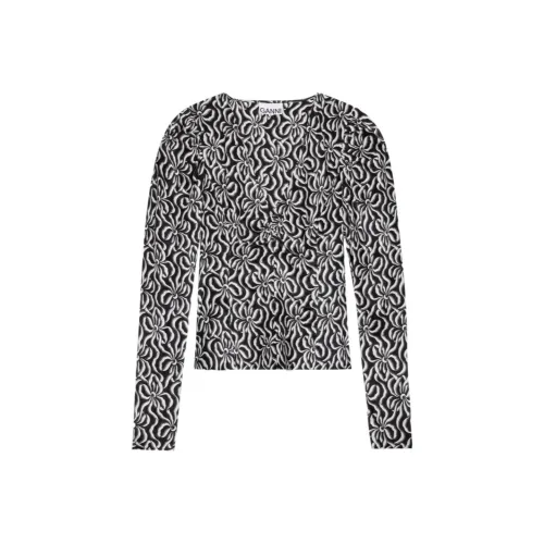 GANNI Шелк Эластичный Сатин Рубашка Женская Черная