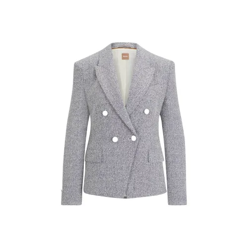 Hugo Boss Slim Fit Двойная грудка Куртка из тяжелого твида Куртки и Пальто Женские Серый