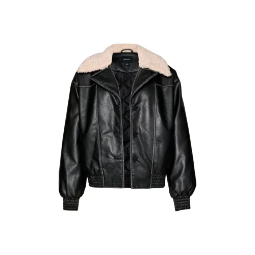 NASTY GAL Меховой воротник OVERSIZED Искусственная кожа Bomber Куртки Пальто Женские Черный