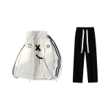 Хлопковый пуховик комплект (Ecru хлопковый пуховик + черные штаны с флисовой подкладкой)