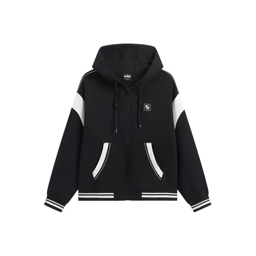 XTEP Куртки Пальто Женские Глубокий Черный Белый Хлопок