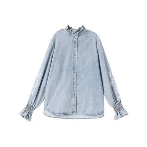 OUNIXUE Синие Женские Рубашки