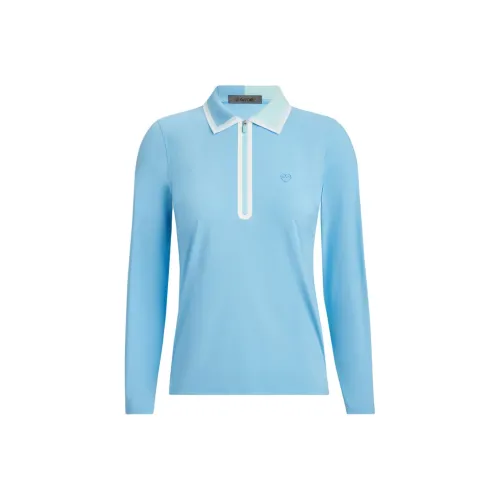 GFORE Цвет Блок Шелковистый Tech Нейлон Поло с заплаткой на молнии Женские Синий