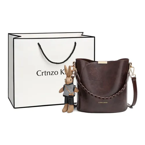 Crtnzo Kroez Коровья кожа Сумка Сумка через плечо Сумка через плечо Сумка-ведро Стандартная Женская Кофейная Черная