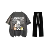 Комплект одежды (Темно-серая футболка + черные повседневные штаны)