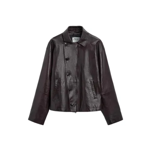 ZARA Кожа Куртка Мужская Темно-красный Цвет