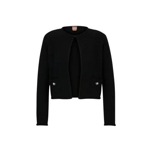 Hugo Boss Открыто Передняя часть Кардиган с На пуговицах Карманы Трикотаж Женские Черный