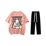 Комплект одежды (Розовая футболка + Черные повседневные штаны)