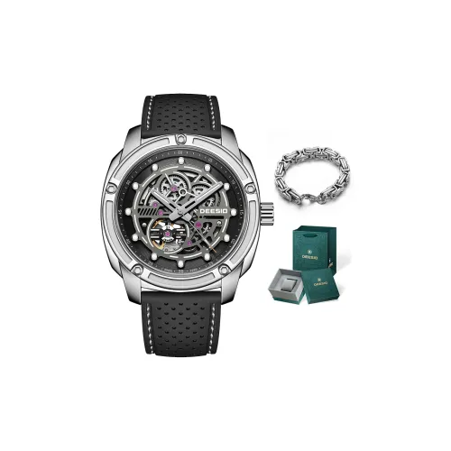 DEESIO Melody Collection Автоматический Механический Механизм Резиновый Ремешок Часы Мужские Часы С Черепным Циферблатом