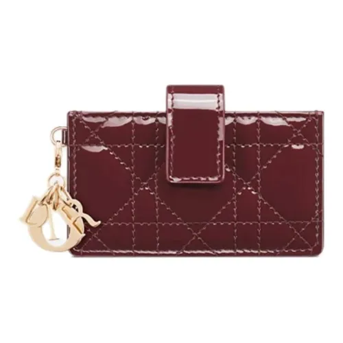 DIOR Lady Dior Телячья кожа Держатель для карт Женские Георгин Красный