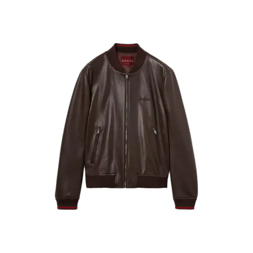 GUCCI Кожа Куртка Пальто Мужской Коричневый