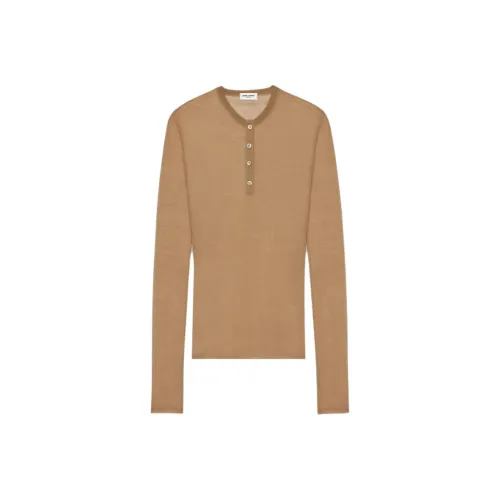 SAINT LAURENT Henley Рубашка В Трикотаже Knit Женская Светлый Умбра