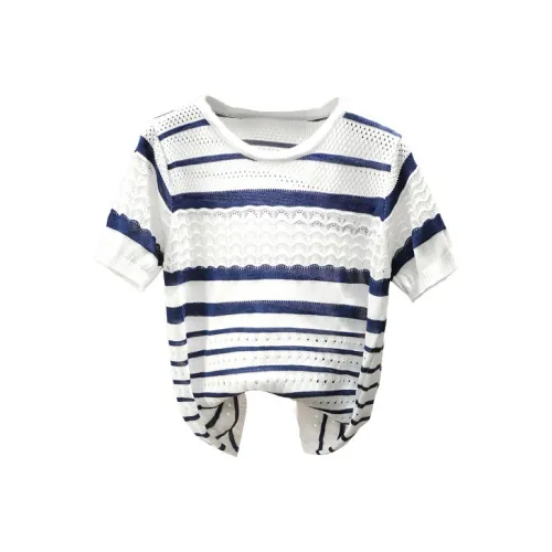 Cypress House Трикотаж Женская Белая Подкладочная ткань Темно-синий Полосы