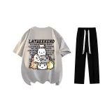 Комплект одежды (Серый футболка с вереском + Черные повседневные штаны)