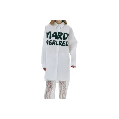 MARDI MERCREDI SS25 OVERSIZED Рубашка Щетка Логотип Контрастность Белая Рубашка Корейский стиль Женская Белая