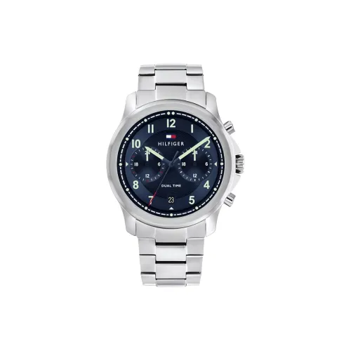 Tommy Hilfiger Мужские часы Кварцевый механизм Ремешок из нержавеющей стали 42 мм Синий циферблат
