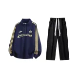 Комплект одежды (Темно-синий свитшот + Черные джинсы с эффектом вымытого)